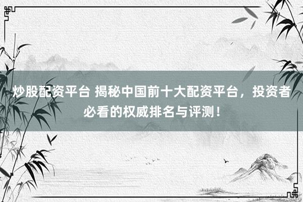 炒股配资平台 揭秘中国前十大配资平台，投资者必看的权威排名与评测！