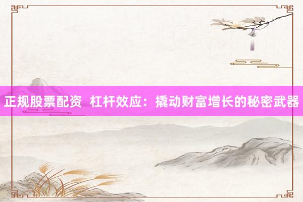 正规股票配资  杠杆效应：撬动财富增长的秘密武器
